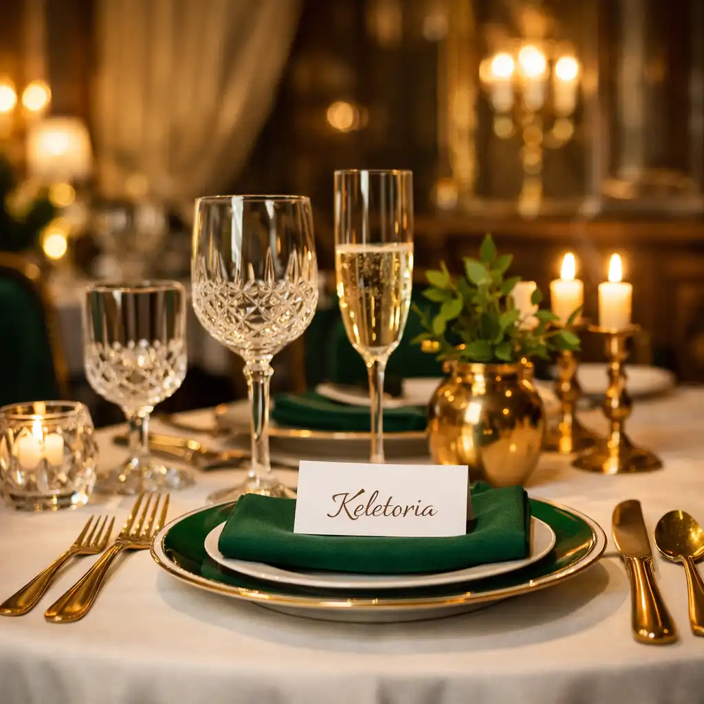 Elegánsan megterített fine dining asztal kristálypoharakkal és gyertyafénnyel a Keletoriában